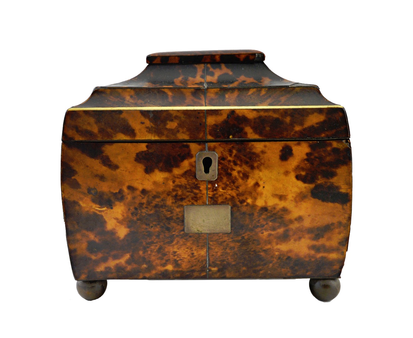 Appraisal: A George III tortoiseshell tea caddy with twin lidded interior