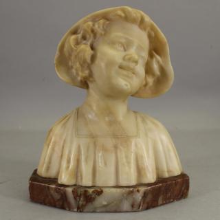 Appraisal: Antique Carved Alabaster Bust of a Young Girl mounted on