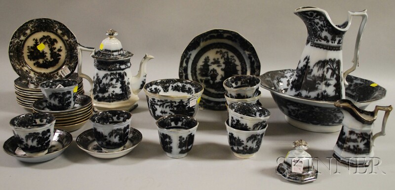 Appraisal: Thirty-four Pieces of Flow Mulberry Ironstone Tableware including a coffeepot