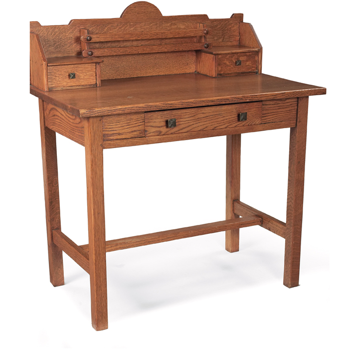 Appraisal: Arts Crafts desk two drawers and letter rack at back