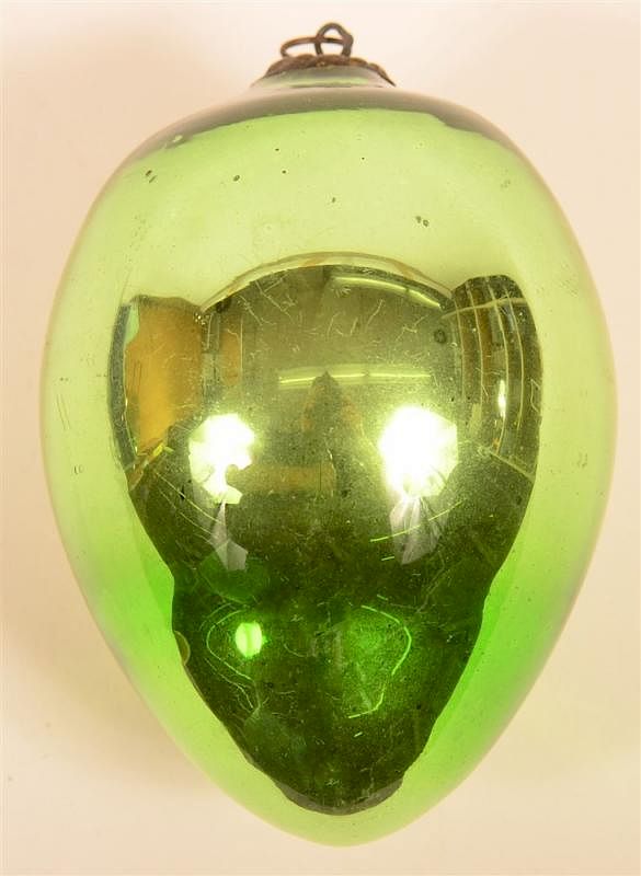 Appraisal: Green Blown Glass Egg Form German Kugel Green Blown Glass