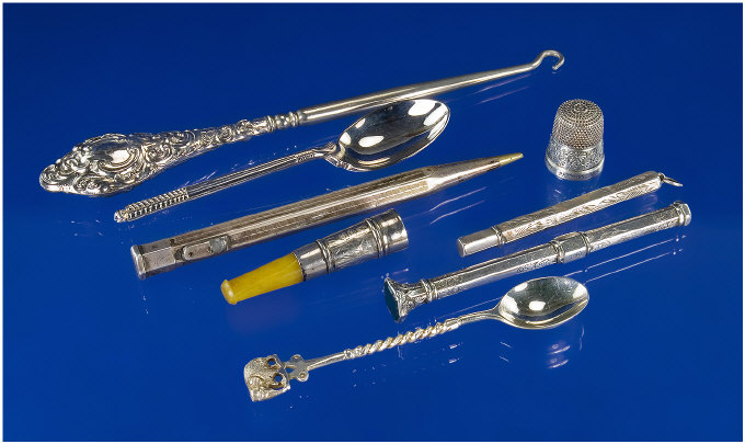 Appraisal: Collection of Silver Items Comprising pencils a button hook a