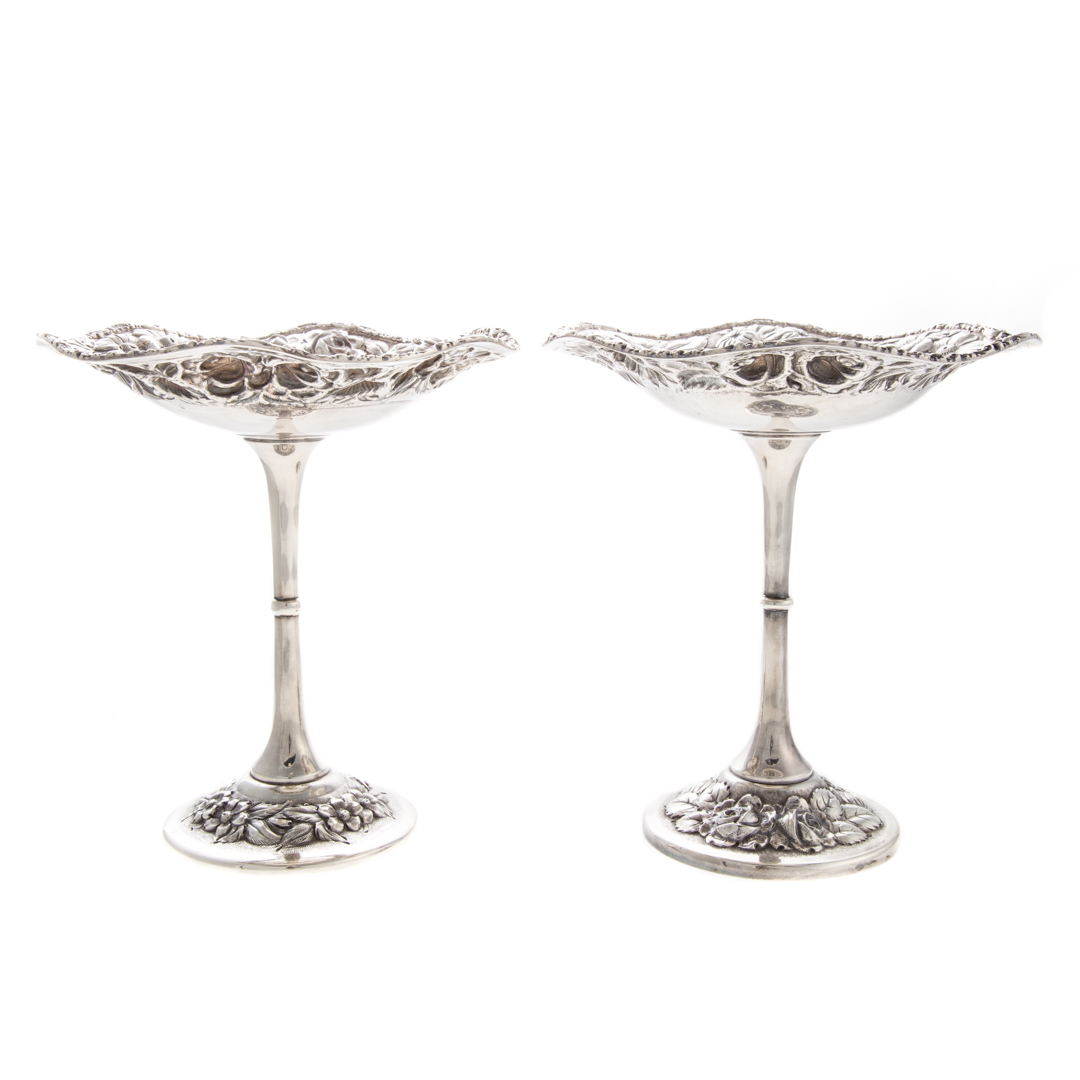 Appraisal: Pair of Stieff hand chased sterling compotes in the Rose