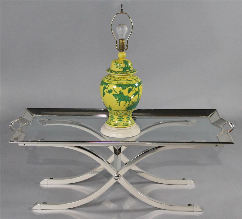 Appraisal: CONTEMPORARY GLASS AND CHROME TRAY COFFEE TABLE TOGETHER WITH AN