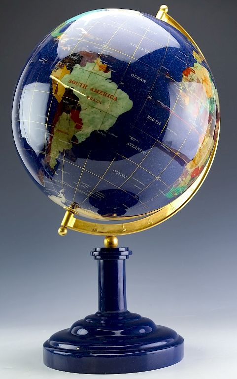 Appraisal: Elegant Semi-Precious Gemstone Inlay World Globe Gemstone inlay earth globe