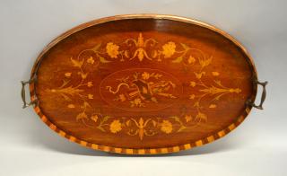 Appraisal: Early th century mahogany and marquetry inlaid gallery tray cm