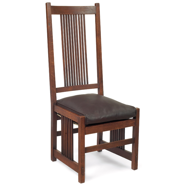 Appraisal: Gustav Stickley dining chair high-back spindled form with a replaced