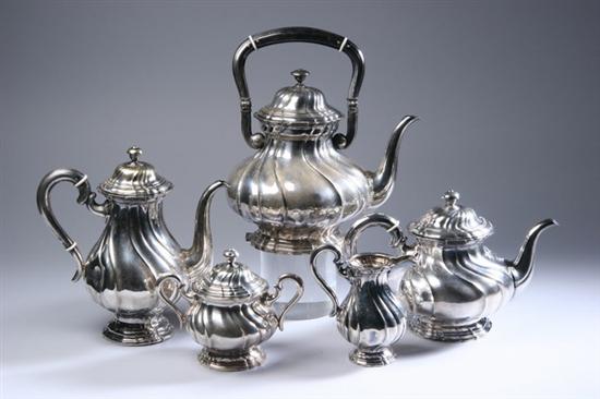 Appraisal: FIVE-PIECE CONTINENTAL SILVER PLATED COFFEE SERVICE th century Including coffee