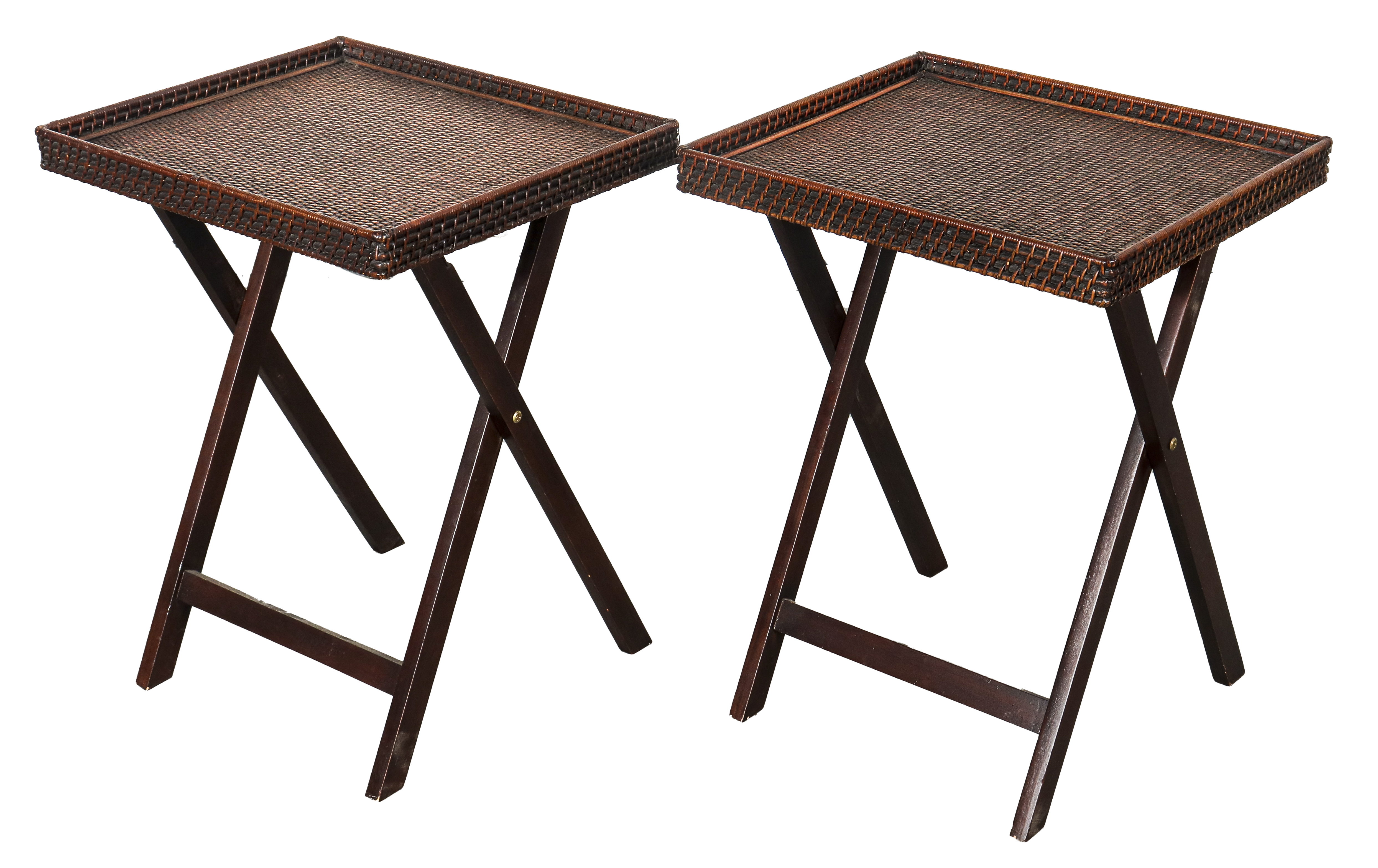 Appraisal: RATTAN FOLDING TRAY TABLES PR Rattan pair of folding tray