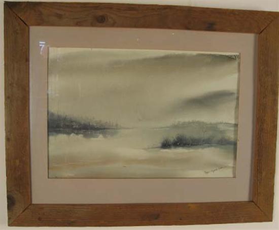 Appraisal: Marjorie Elizabeth Lake Water Scene Watercolor on paper Rough wood