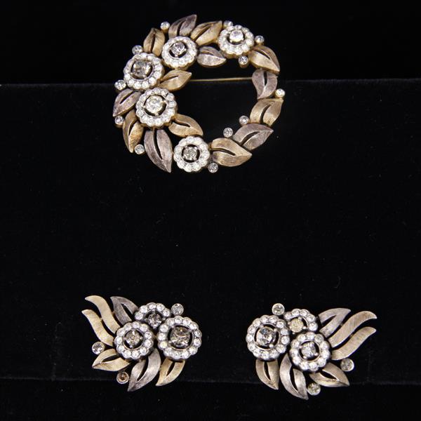 Appraisal: Trifari pc Wreath Brooch Clip Earrings dia