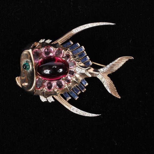 Appraisal: Trifari Alfred Philippe Sterling Silver Jelly Belly Tropical Fish Brooch