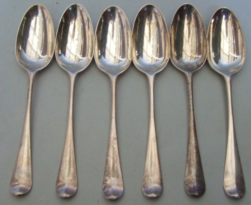 Appraisal: A set of six silver bottom marked Hanoverian pattern dessert