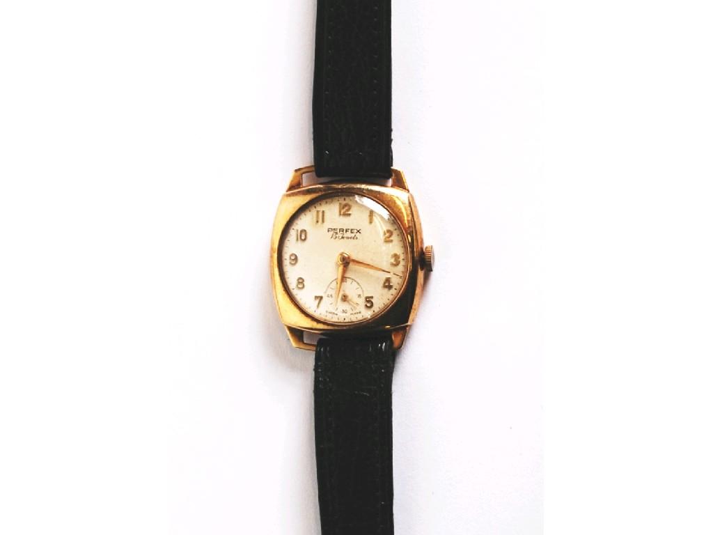 Appraisal: GENT'S PERFEX SWISS ct GOLD WRIST WATCH with jewel movement