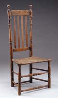 Appraisal: BANISTER BACK SIDE CHAIR Four banister back double box stretcher