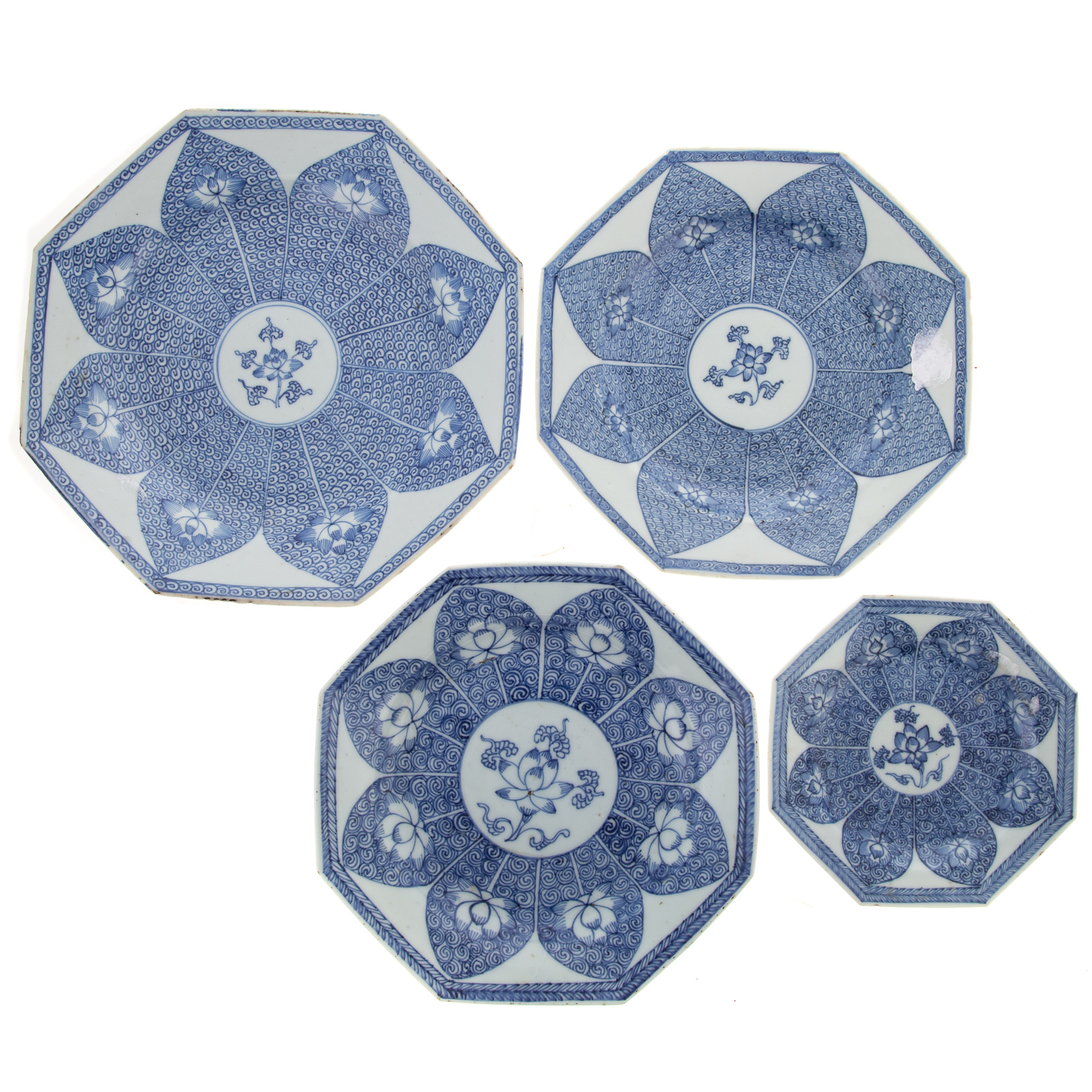 Appraisal: FOUR CHINESE EXPORT BLUE WHITE PLATES Yongzheng circa octagonal plates