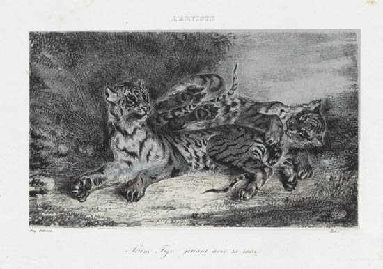 Appraisal: EUG NE DELACROIX Jeune Tigre jouant avec sa M re