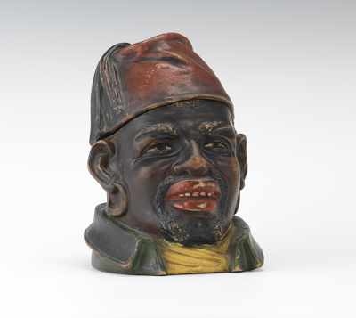 Appraisal: Joseph Strnact North African Figural Head Humidor Ceramic head with