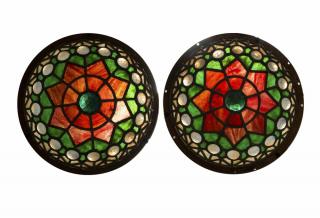 Appraisal: Pair Stained Glass Street Lamp Domes Oakland CA Pair of