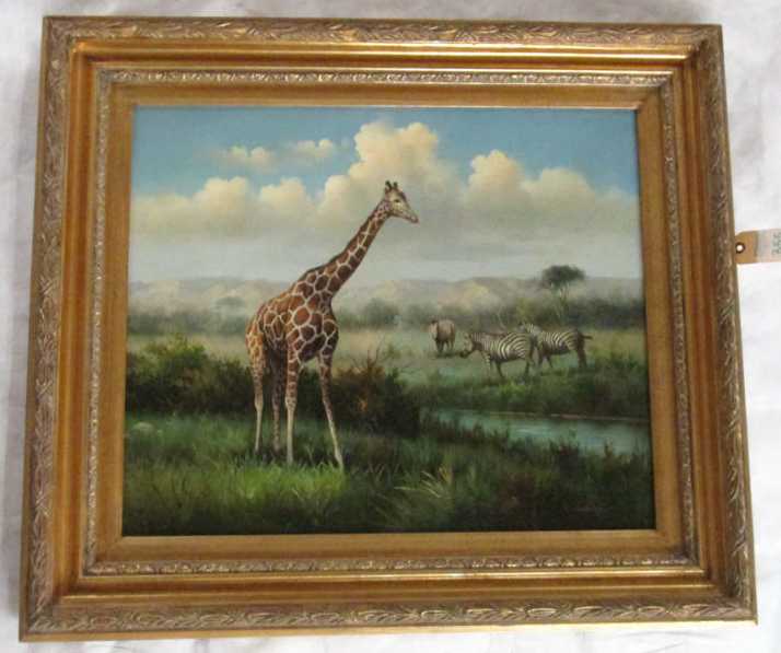 Appraisal: R ANDERSON OIL ON CANVAS giraffe and zebra on the