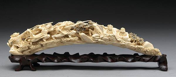 Appraisal: A tinted and carved ivory tusk th Century Well carved