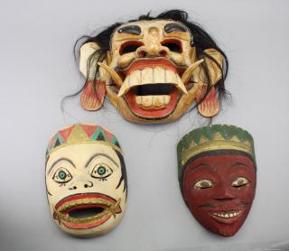 Appraisal: Ethnographic Carved Masks Ethnographic Carved Masks Largest having movable lower