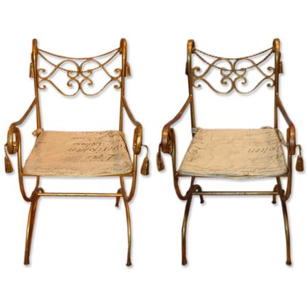 Appraisal: Pair of Neoclassical Style Gold Painted Metal Armchairs Estimate -