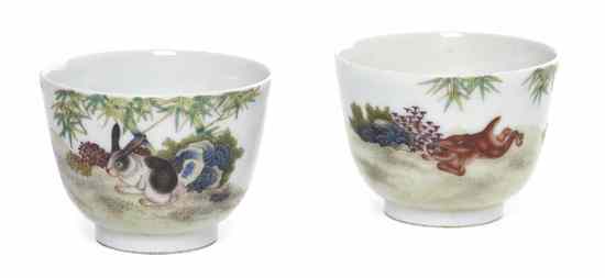 Appraisal: A Pair of Chinese Porcelain Wine Cups decorated with rabbits