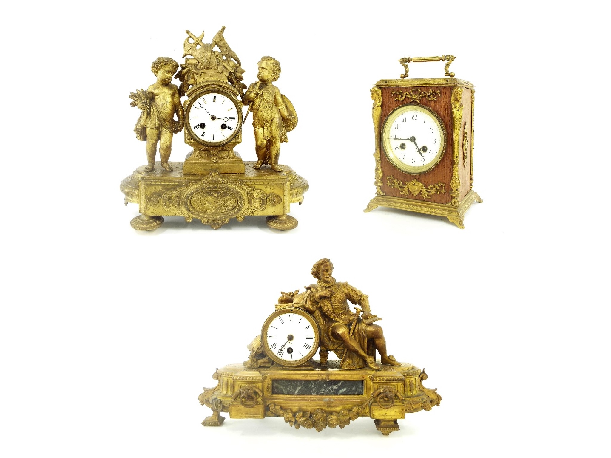 Appraisal: Gilded spelter two train mantel clock modelled as standing cherubs