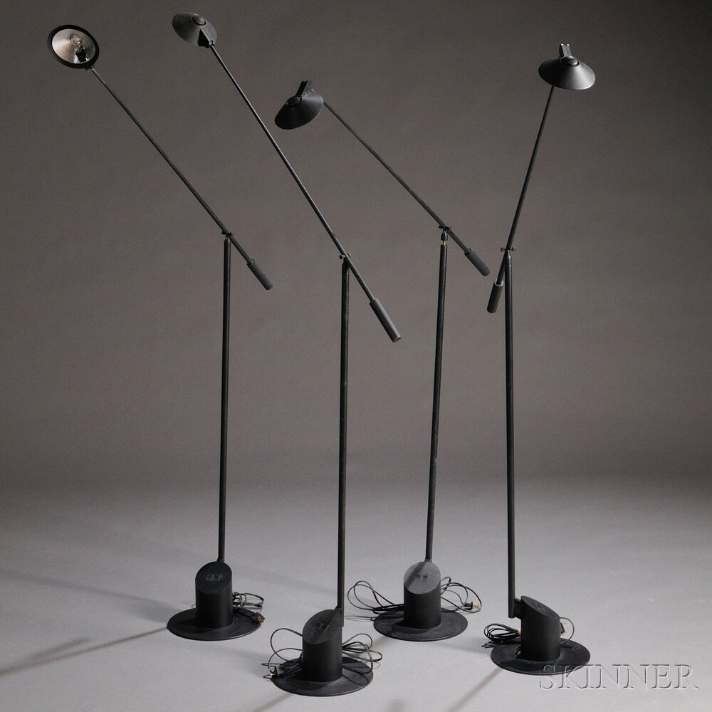 Appraisal: Four Modern Black Floor Lamps Metal plastic th century Each