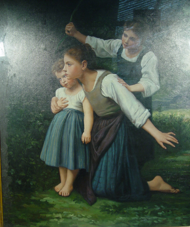 Appraisal: C Hammond - Oil on canvas of young children in