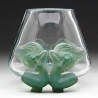 Appraisal: LALIQUE CENTERPIECE BOWL Heavy clear crystal vase with four applied