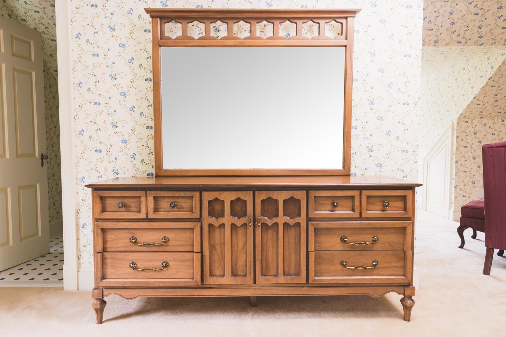 Appraisal: Mediterranean style fruitwood dresser with mirrored upright in H in