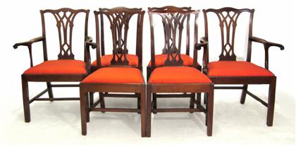 Appraisal: Six Chippendale style chairs Each having a shaped crestrail pierced