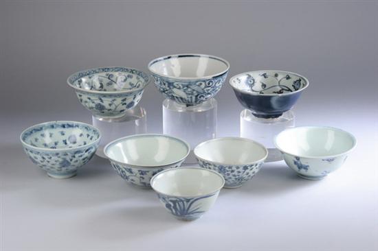 Appraisal: EIGHT CHINESE BLUE AND WHITE PORCELAIN BOWLS Ming Dynasty circa