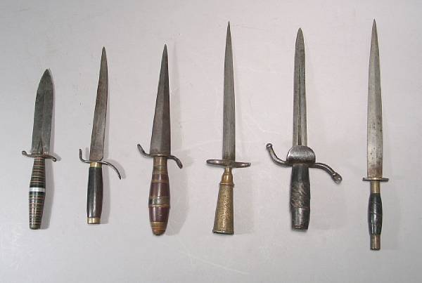 Appraisal: A lot of six Mediterranean daggers Comprising inch spearpoint blade