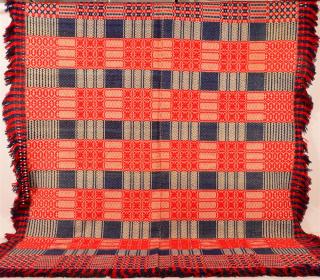 Appraisal: th Century Three Color Two Part Overshot Coverlet Attributed to