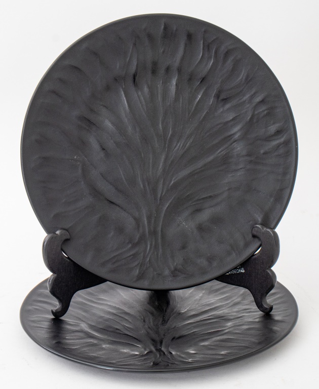 Appraisal: LALIQUE FRANCE BLACK FROSTED CRYSTAL PLATE Pair of Lalique black