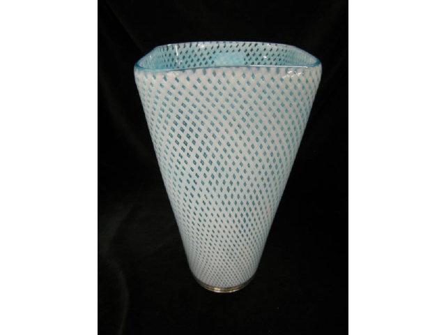 Appraisal: Italian Art glass Vase blue with white lattice work tall