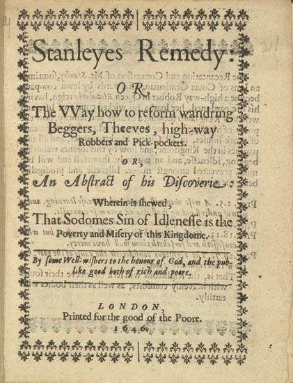 Appraisal: Stanleyes Remedy or The Way how to reform wandring Beggers