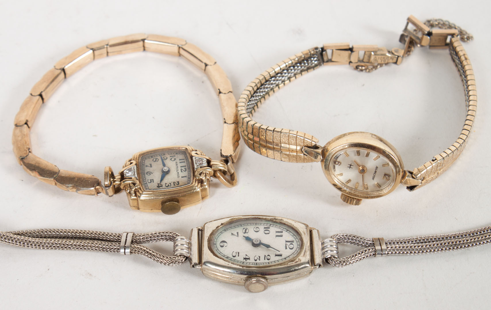 Appraisal: Three lady's vintage wrist watches including Hamilton K gold wrist