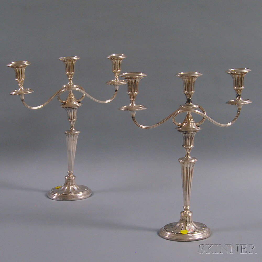 Appraisal: Pair of Sheffield Silver-plated Convertible Three-light Candelabra unmarked the candlesticks