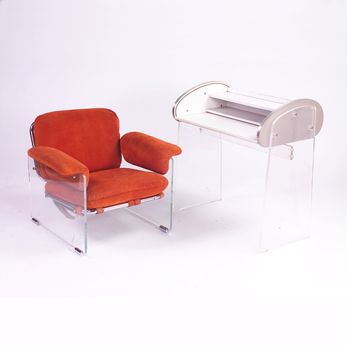 Appraisal: Two lucite pieces a Pol-Flex for Artegna chair with chrome