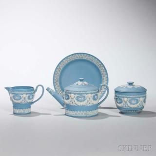 Appraisal: Wedgwood Solid Blue Jasper Four-piece Tea Set England th century