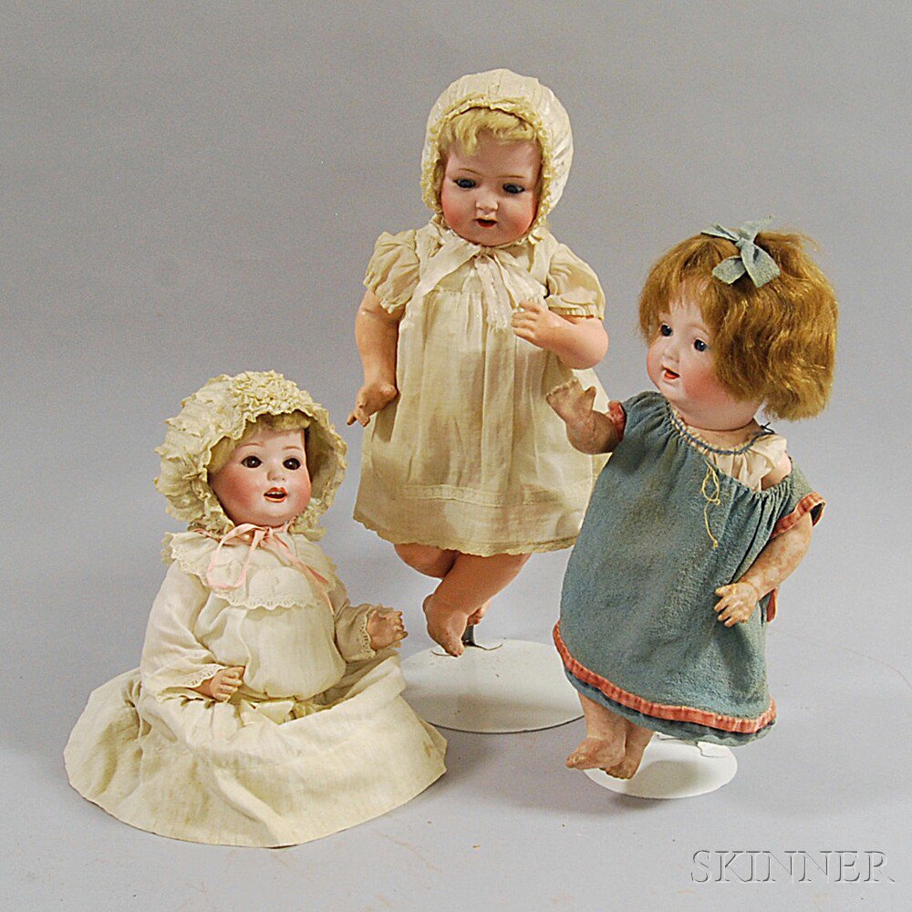 Appraisal: Three Bisque Head Dolls a Heubach bisque head baby doll