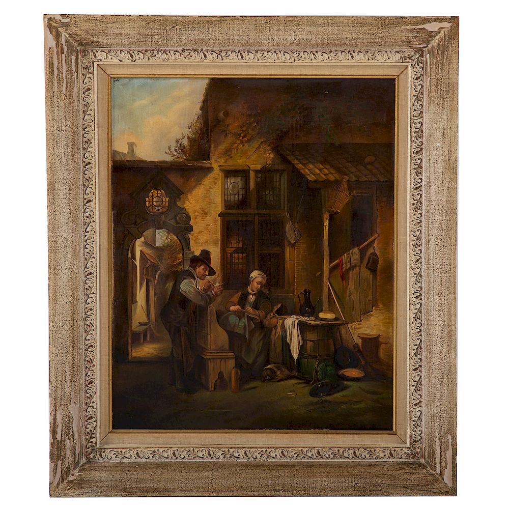 Appraisal: Artist Unknown th c Dutch Courtyard Scene Oil on canvas