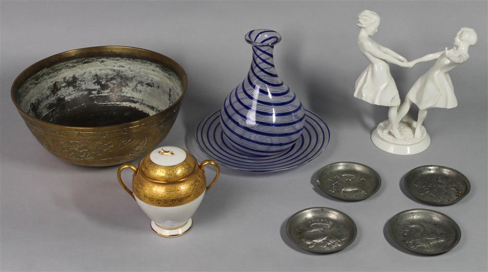 Appraisal: AN ASSORTMENT OF DECORATIVE ITEMS including an Asian brass bowl