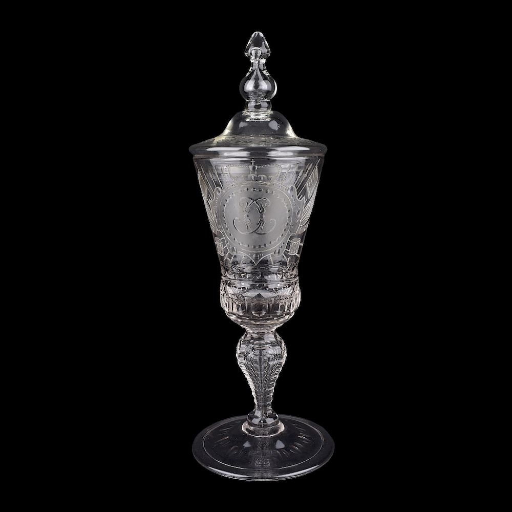 Appraisal: Tall th Century Mouthblown Covered Goblet Tall th Century Mouthblown