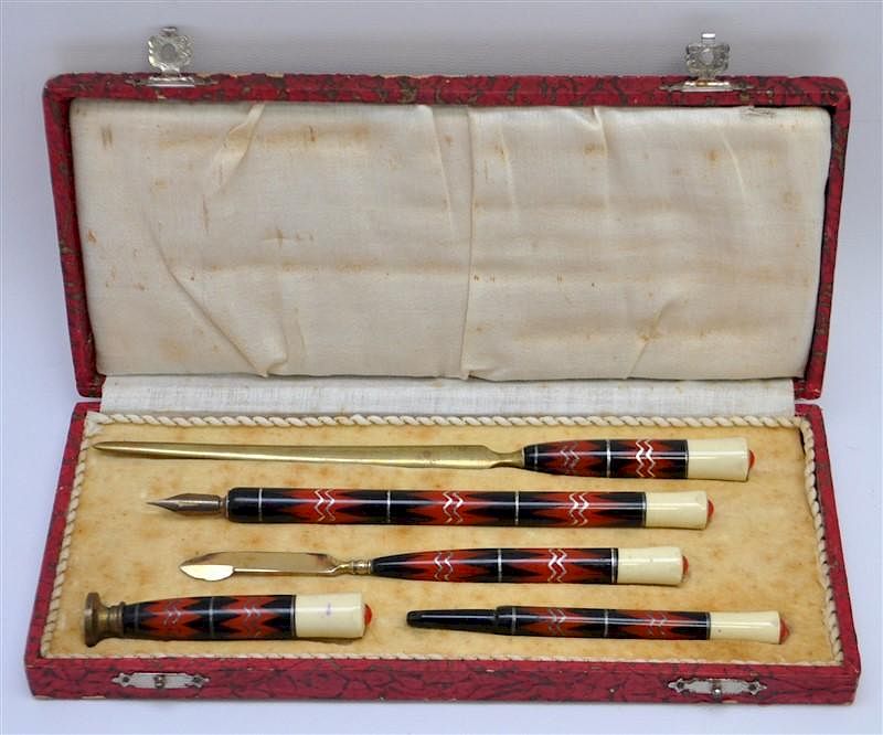 Appraisal: ART DECO BAKELITE BOXED WRITING SET s Art Deco Bakelite