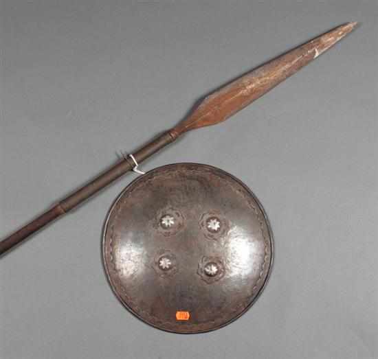 Appraisal: Indo-Persian inlaid steel shield and spear early th century the